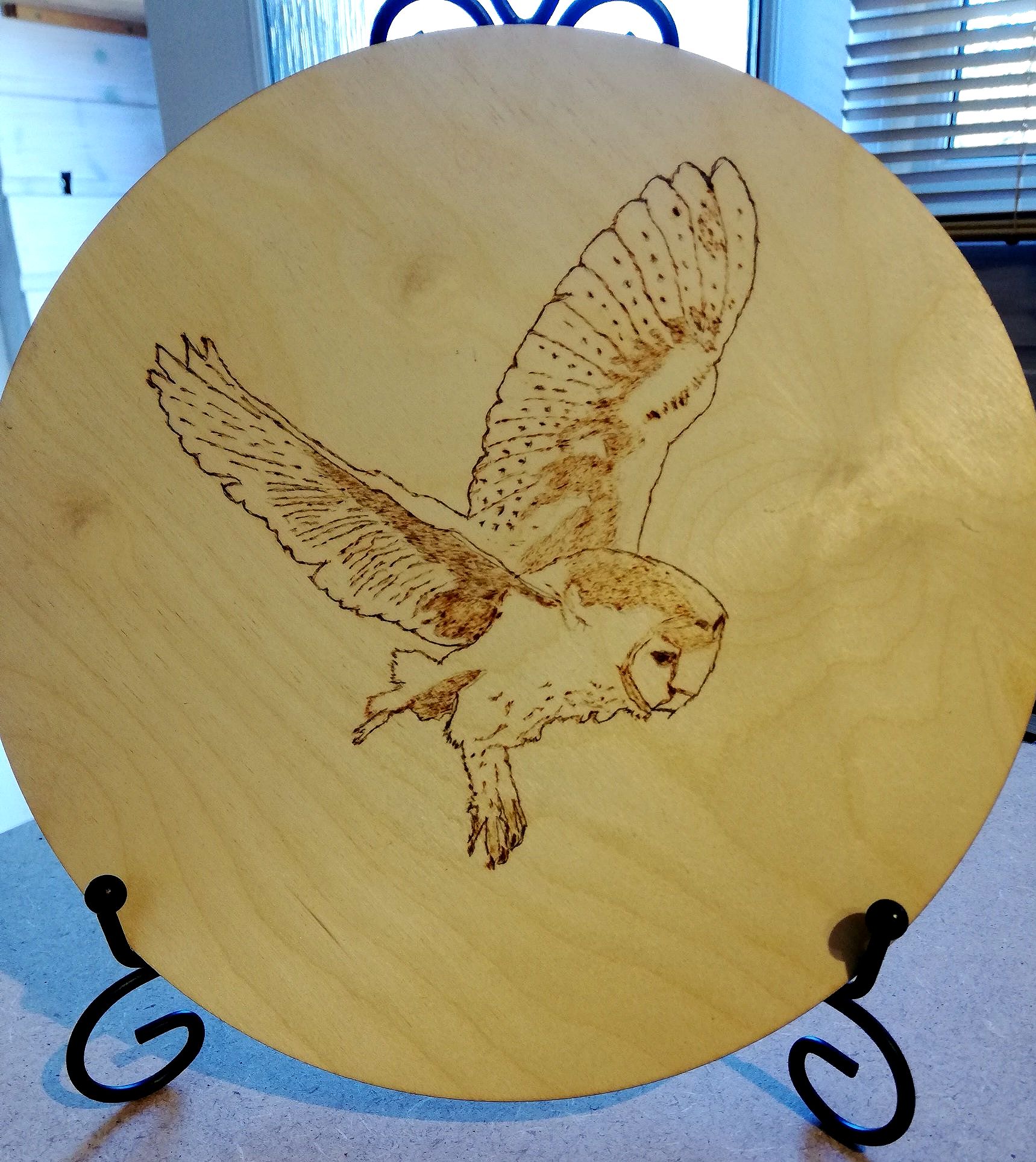 owl, bird, flying, wildlife, Plaque, dinner, mat, Cornwall, gift, wood, pyrography