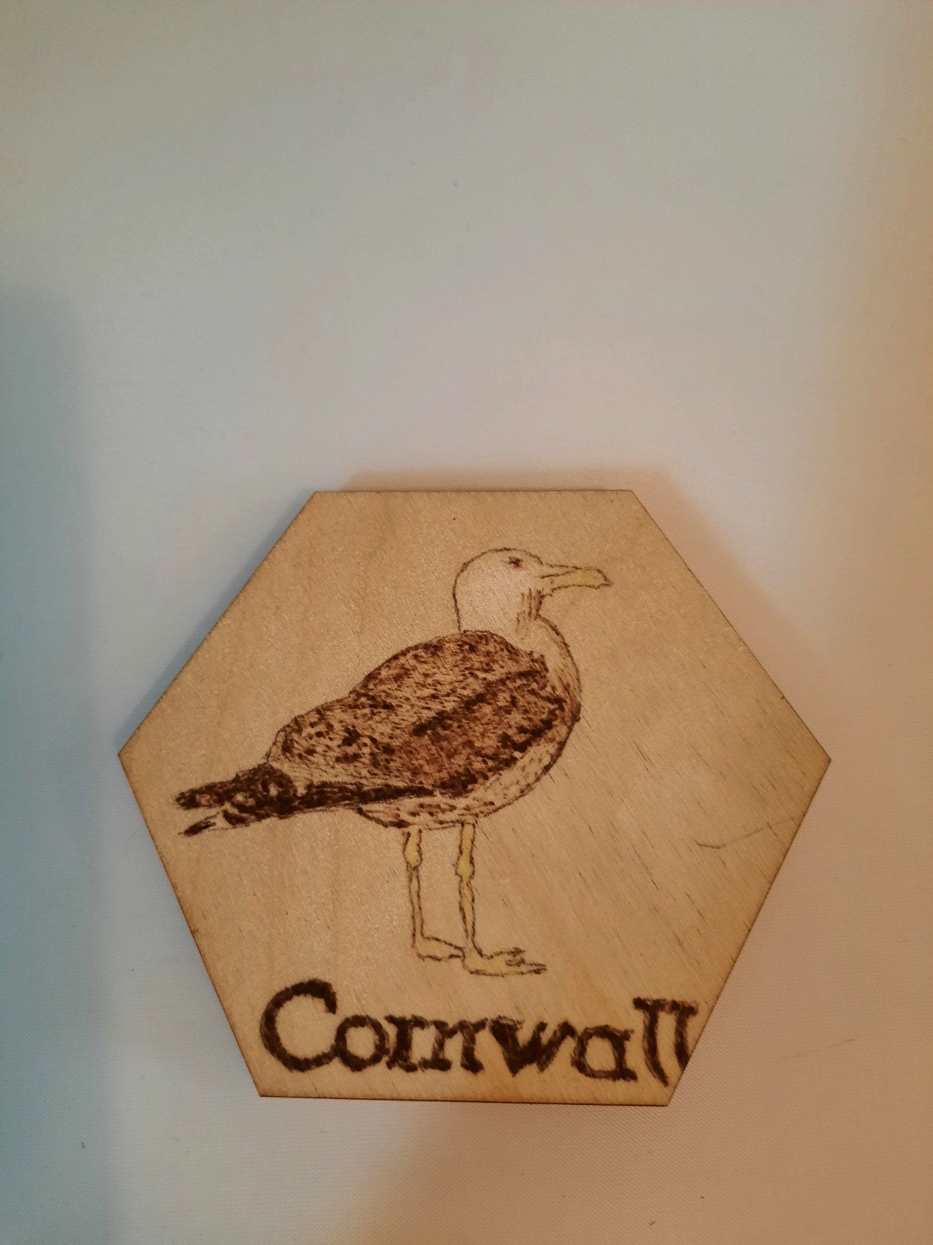 Pyrography Cornish seagull magnet - a perfect gift or for the home