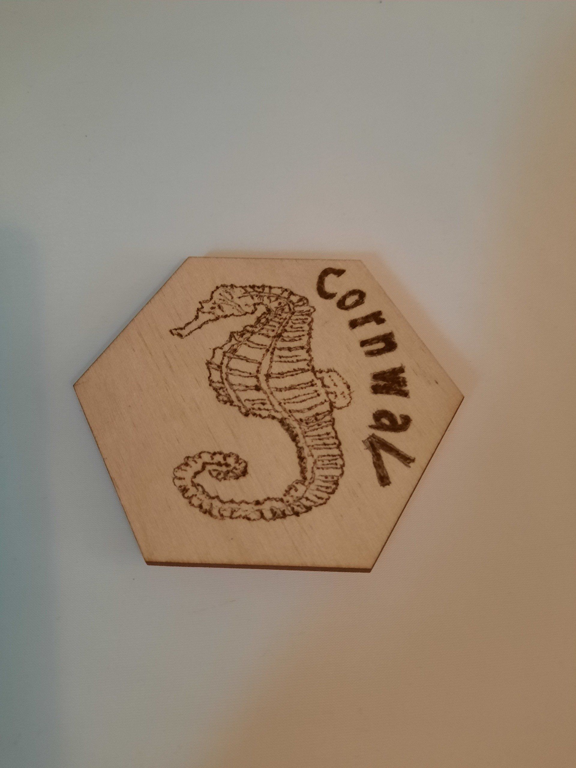 Pyrography - A lovely seahorse magnet.  A gift from Cornwall for the home