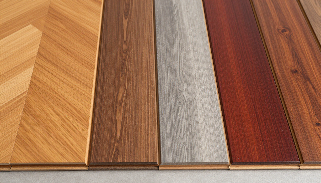 Una selección de varios tablones y baldosas de madera en diferentes colores, texturas y patrones