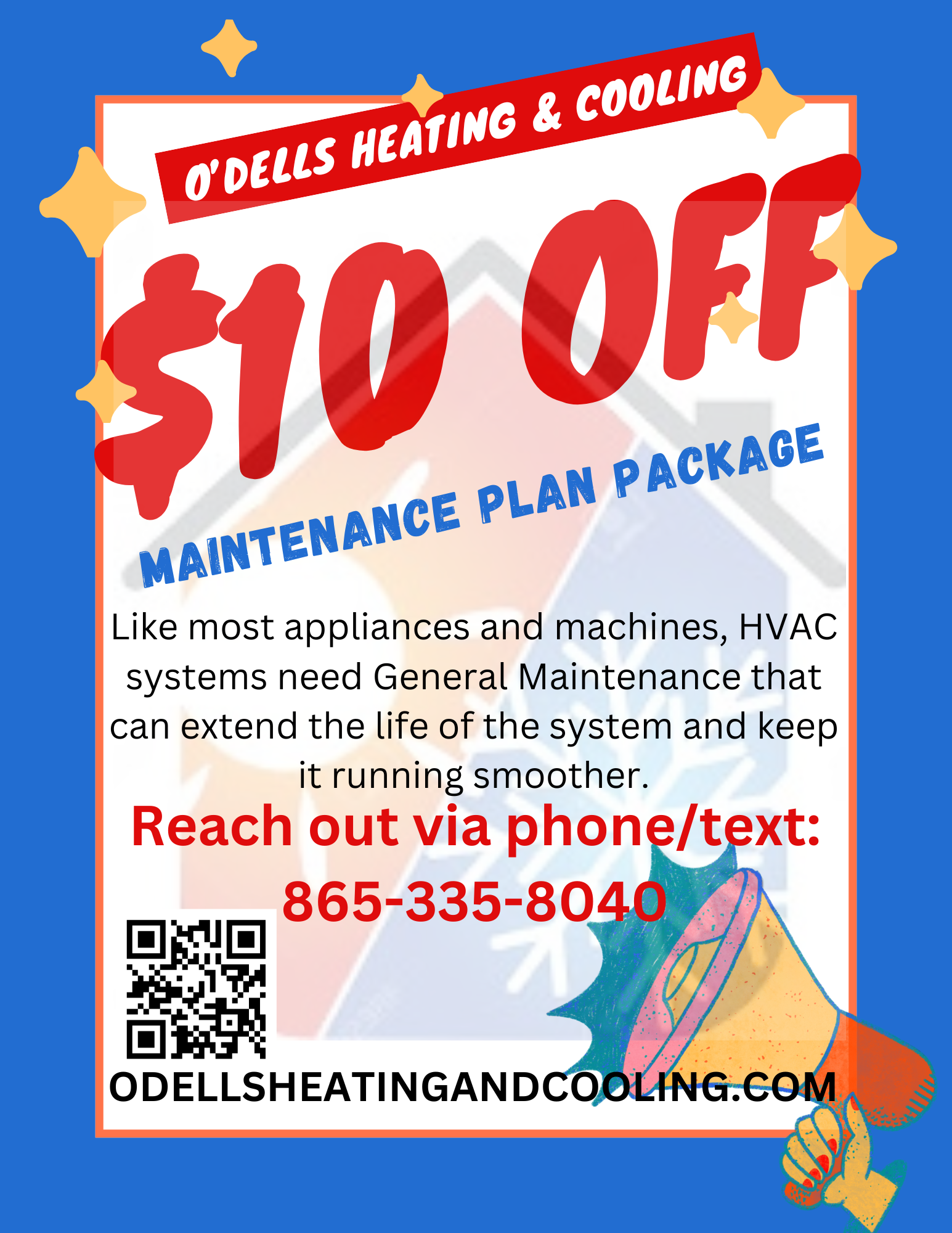 An advertisement for a $10 off maintenance plan package