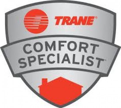 A trane comfort specialist logo with a house on it.