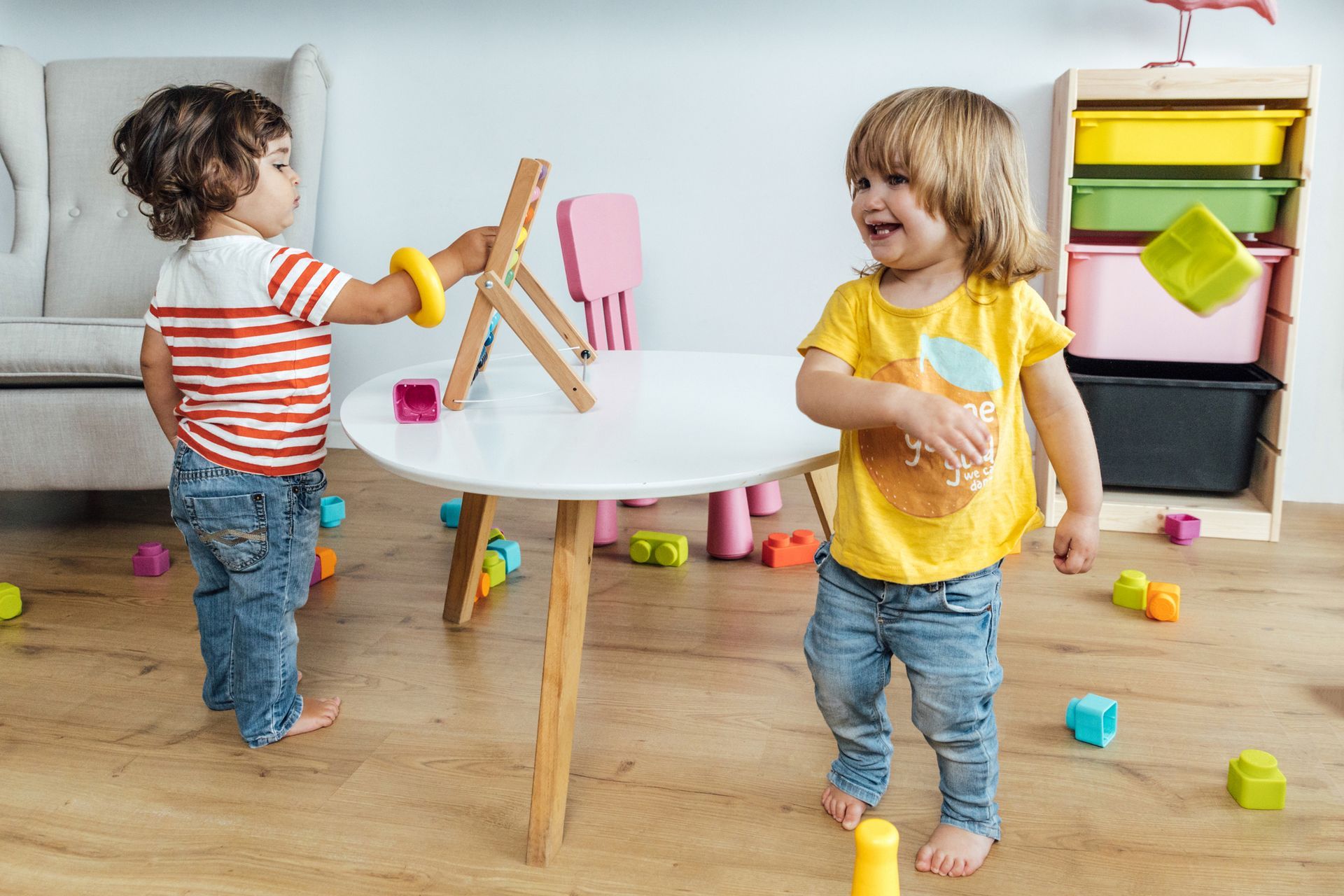 Two kids playing.