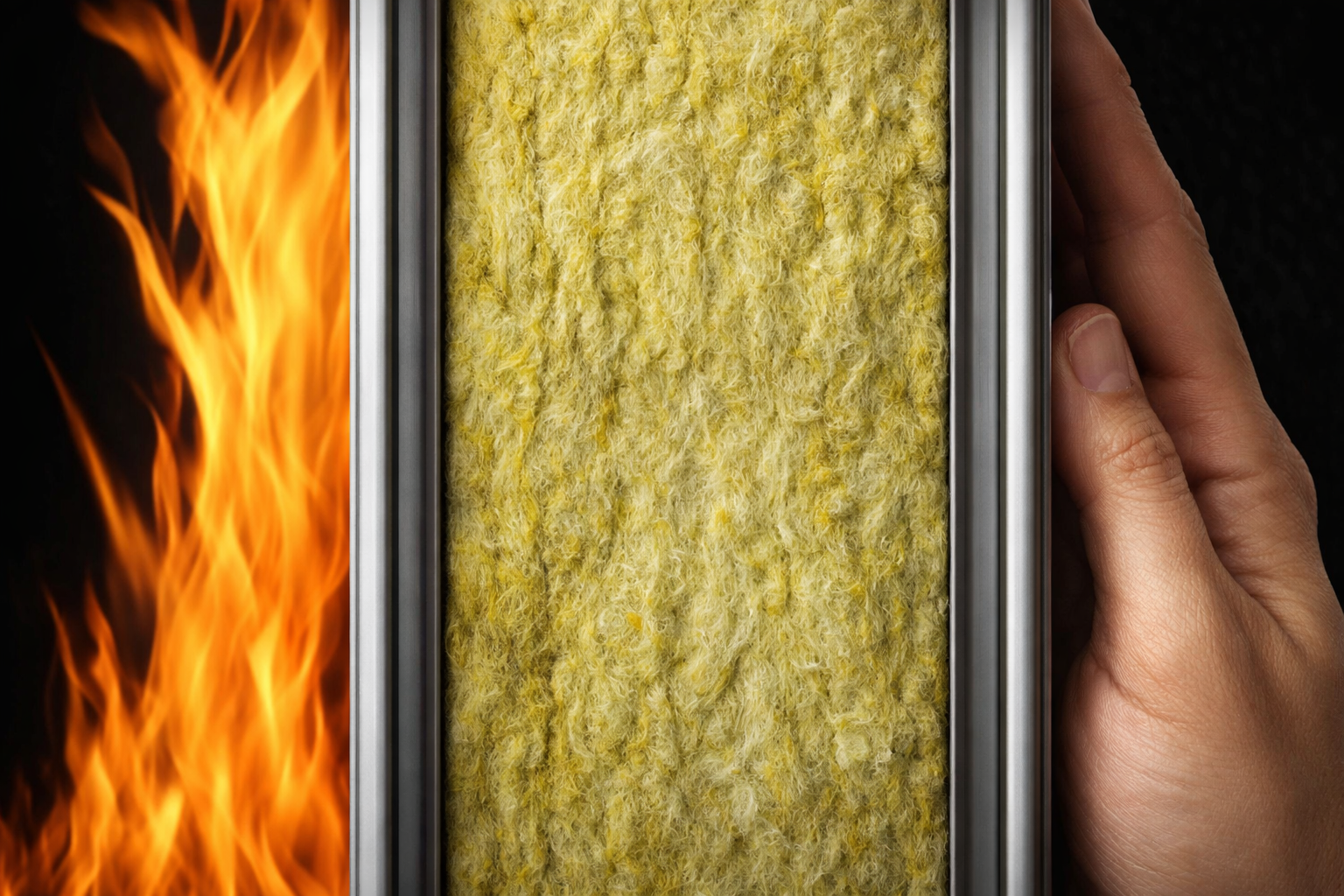 Sezione di parete in cartongesso antincendio con isolamento e struttura metallica