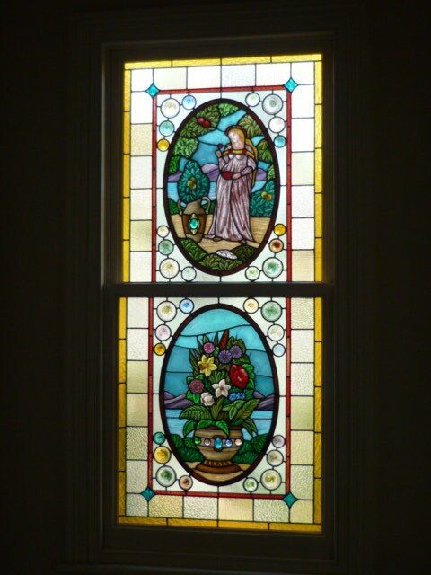 Woman on Garden and Vase Leadlight — Hughesdale, VIC — Armadale Stained Glass