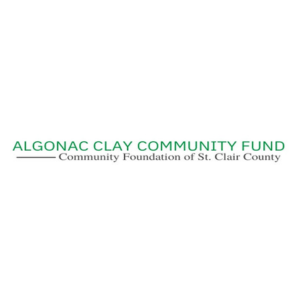 Logo for Algonac Clay Community Fund, in green text, below a line, 