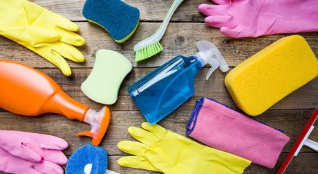 weclean melbourne spring cleaning liquid and equipments with safety gloves
