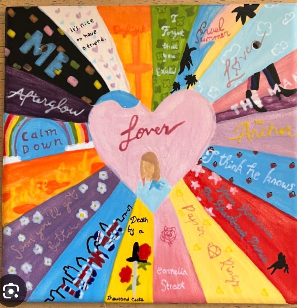 A painting of a heart with the word lover on it