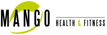 Het logo voor mangogezondheid en fitness is groen en zwart.