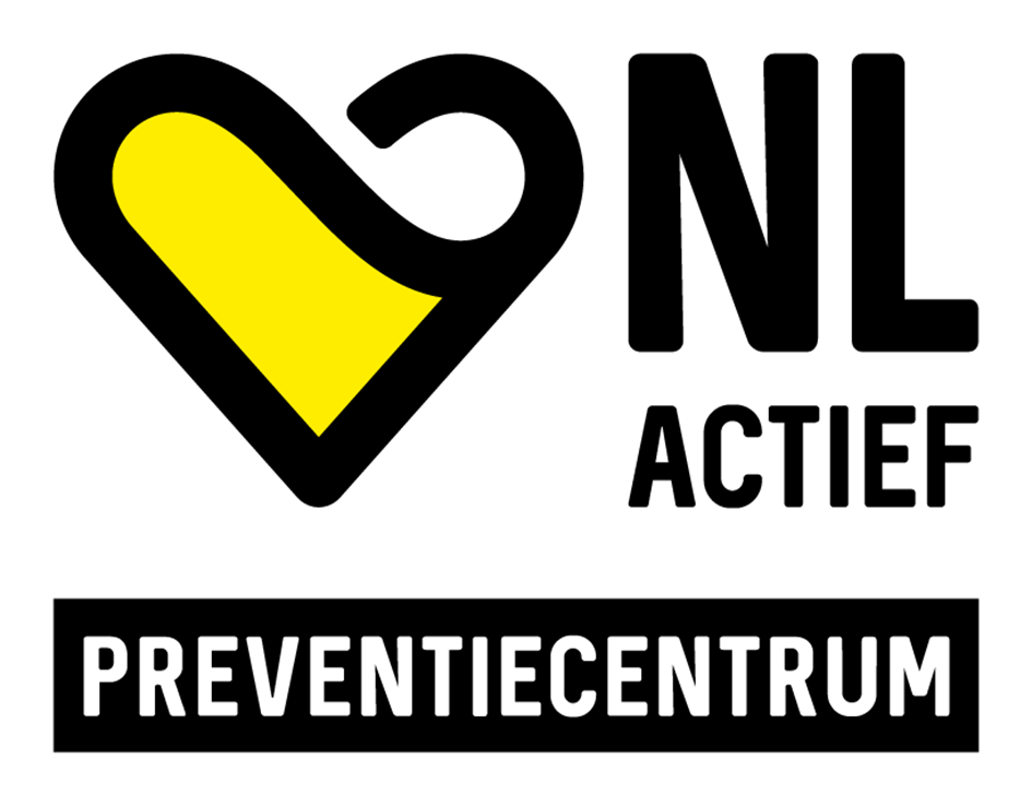 A black and yellow logo for nl actief preventiecentrum