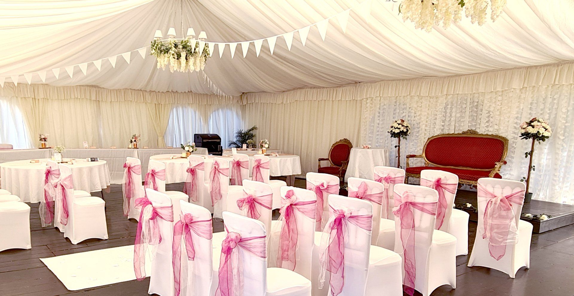 The marquee at the West Usk Lighthouse laid out for a ceremony.