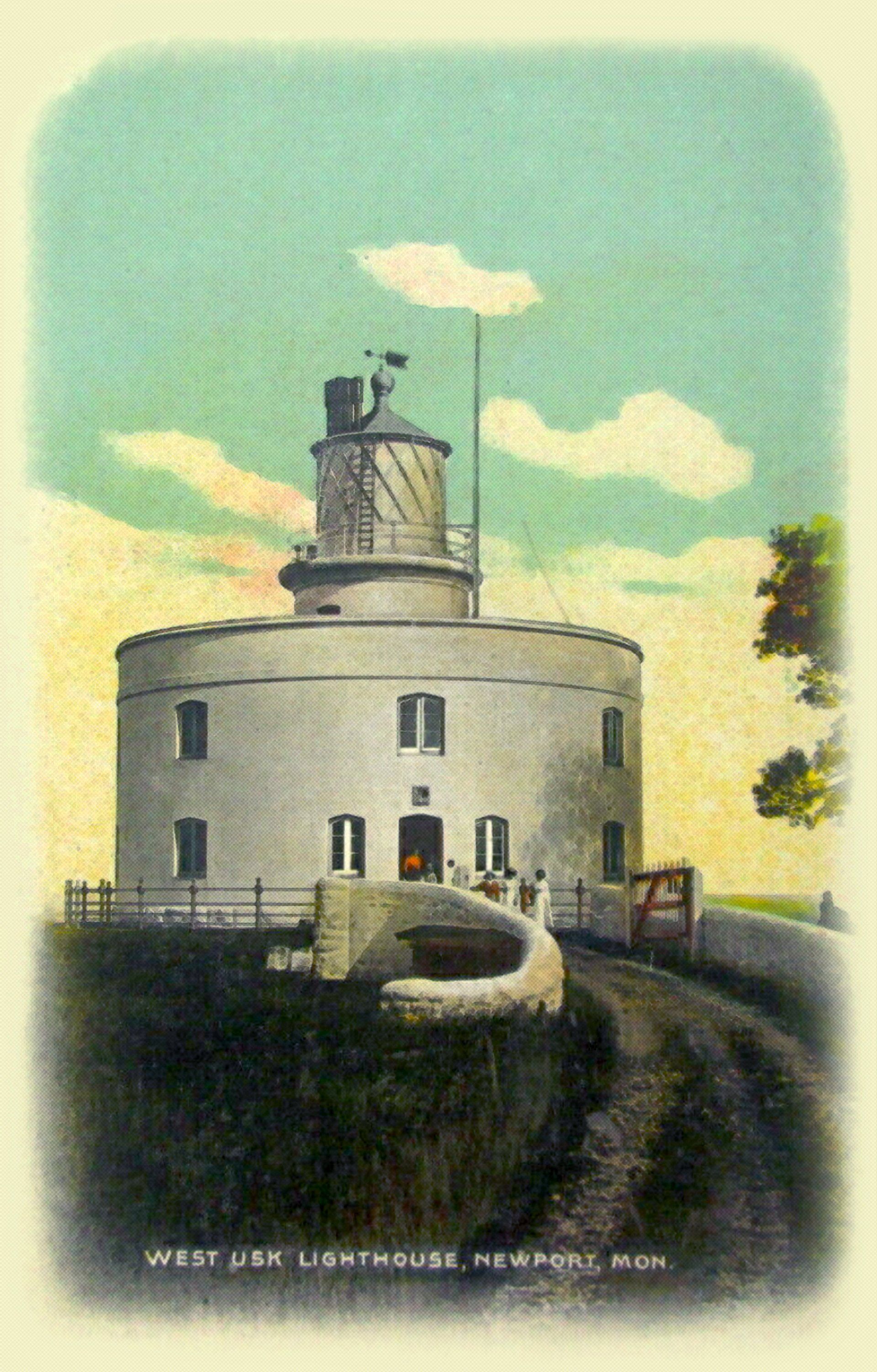 A historic photo of the West Usk Lighthouse, dating from the late 1800s to the earl 1900s.