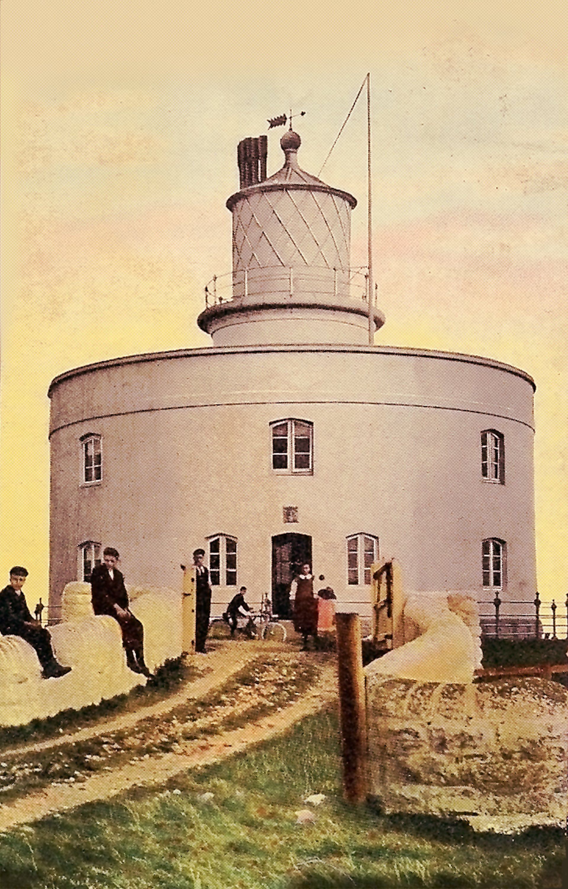 A historic photo of the West Usk Lighthouse, dating from the late 1800s to the earl 1900s.