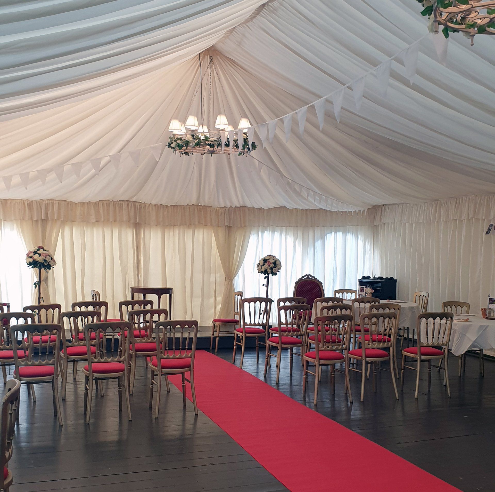 Inside the marquee at the West Usk Lighthouse, without decorations.