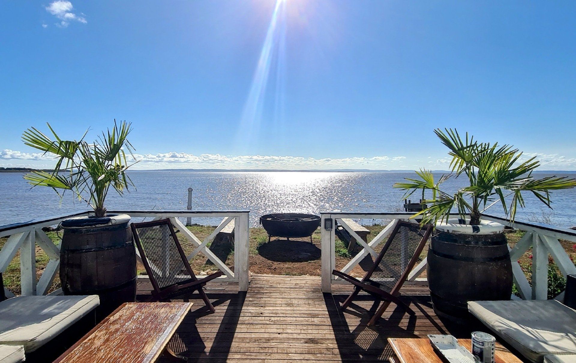 The view from the lodge at the West Usk Lighthouse, with the tide in.