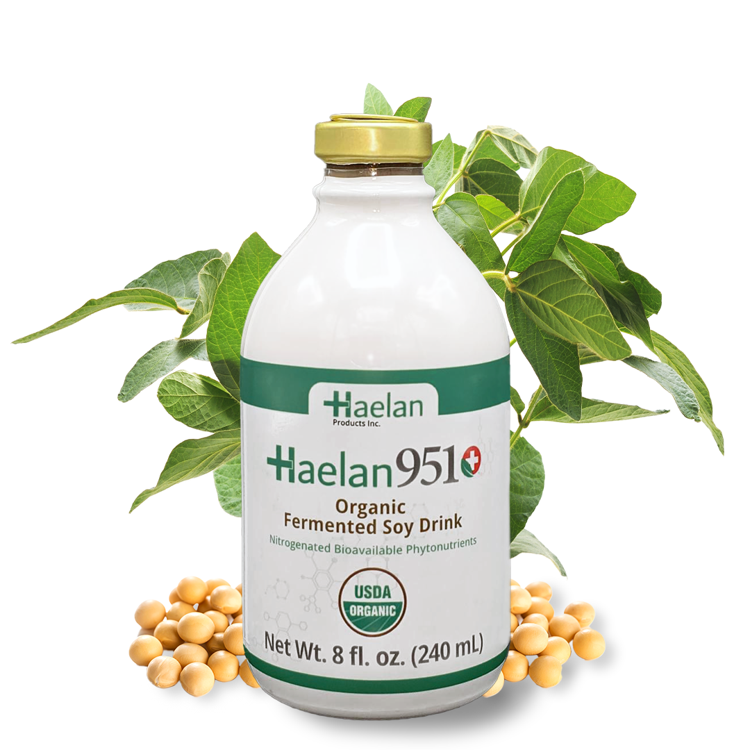 A bottle of haelan 9510 organic fermented soy drink