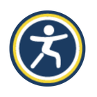 Blue runner silhouette with white dots on yellow shield.