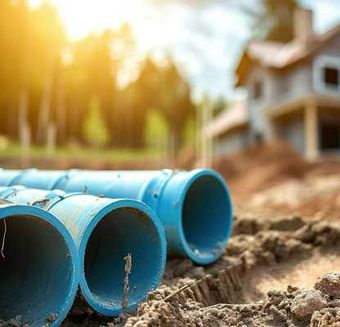 installation of a sewage plastic pipe during the construction of a house.