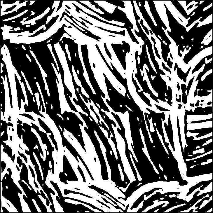 Patrón abstracto en blanco y negro con líneas y formas curvas superpuestas.