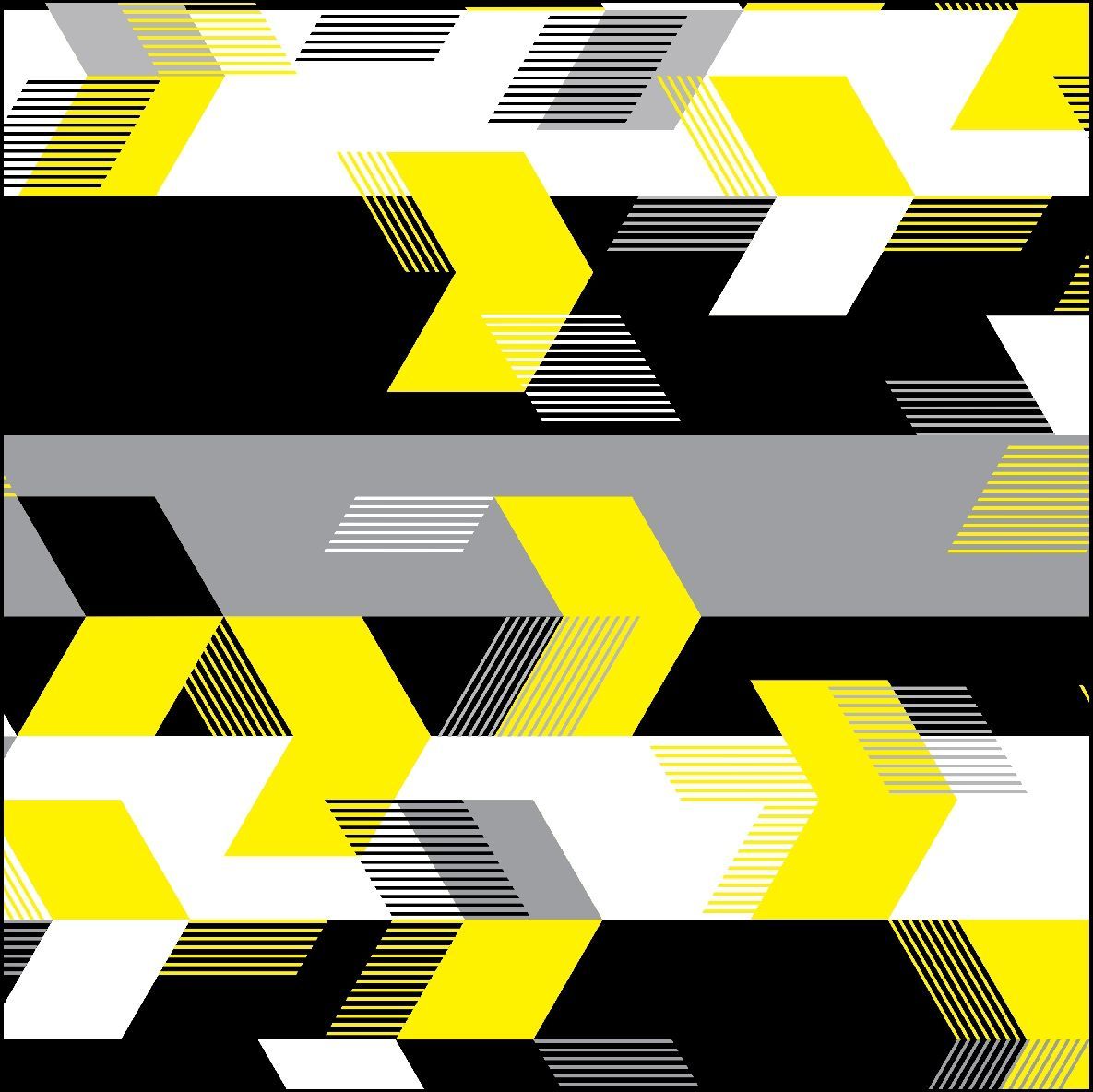Diseño abstracto geométrico con formas amarillas, blancas, grises y negras.