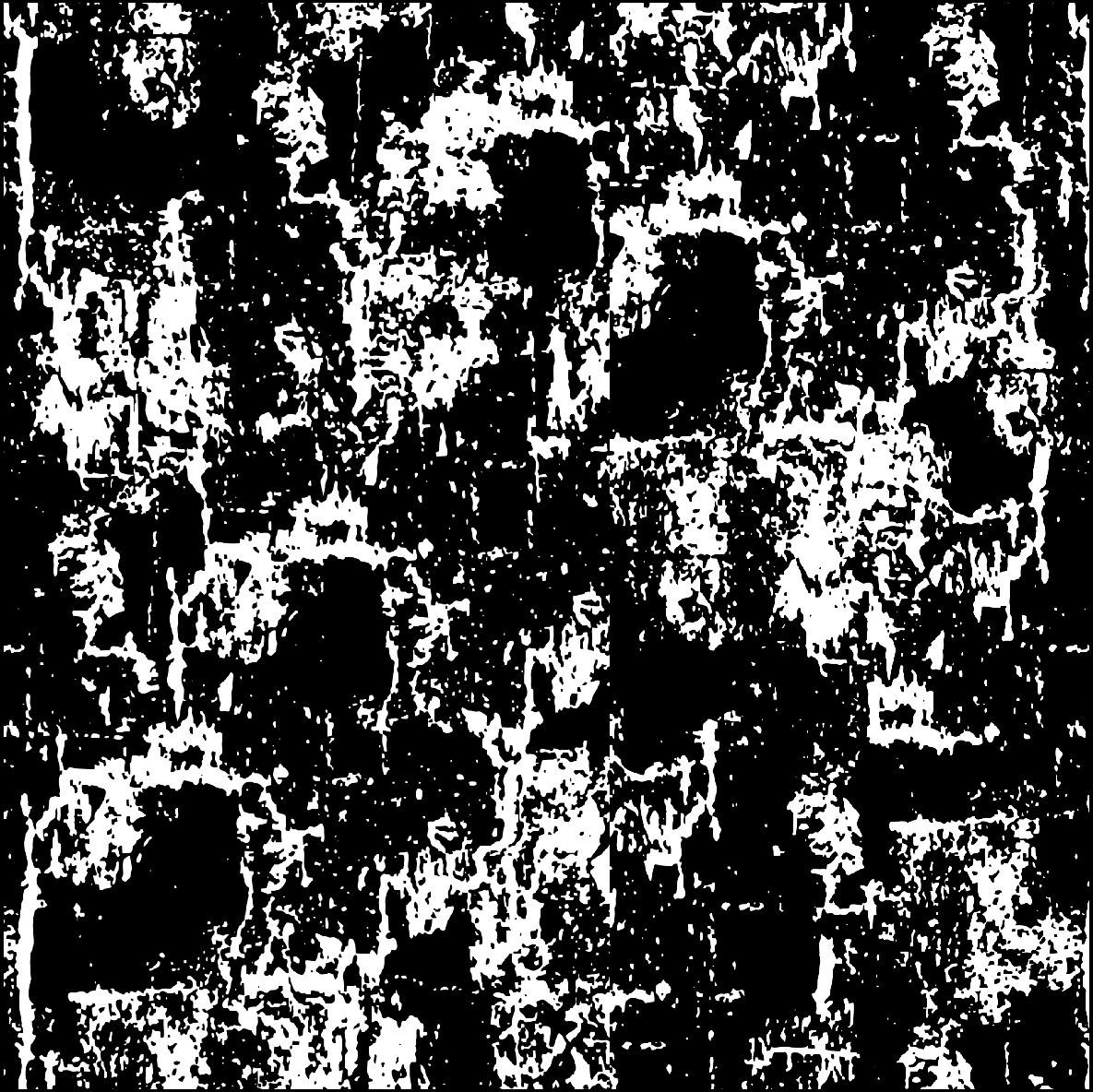 Patrón abstracto, texturizado, en blanco y negro con formas irregulares variadas.