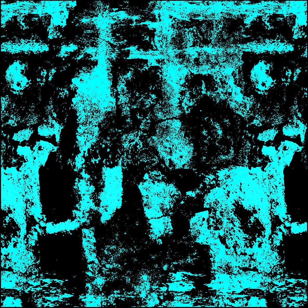 Patrón grunge texturizado en negro y cian con formas abstractas.