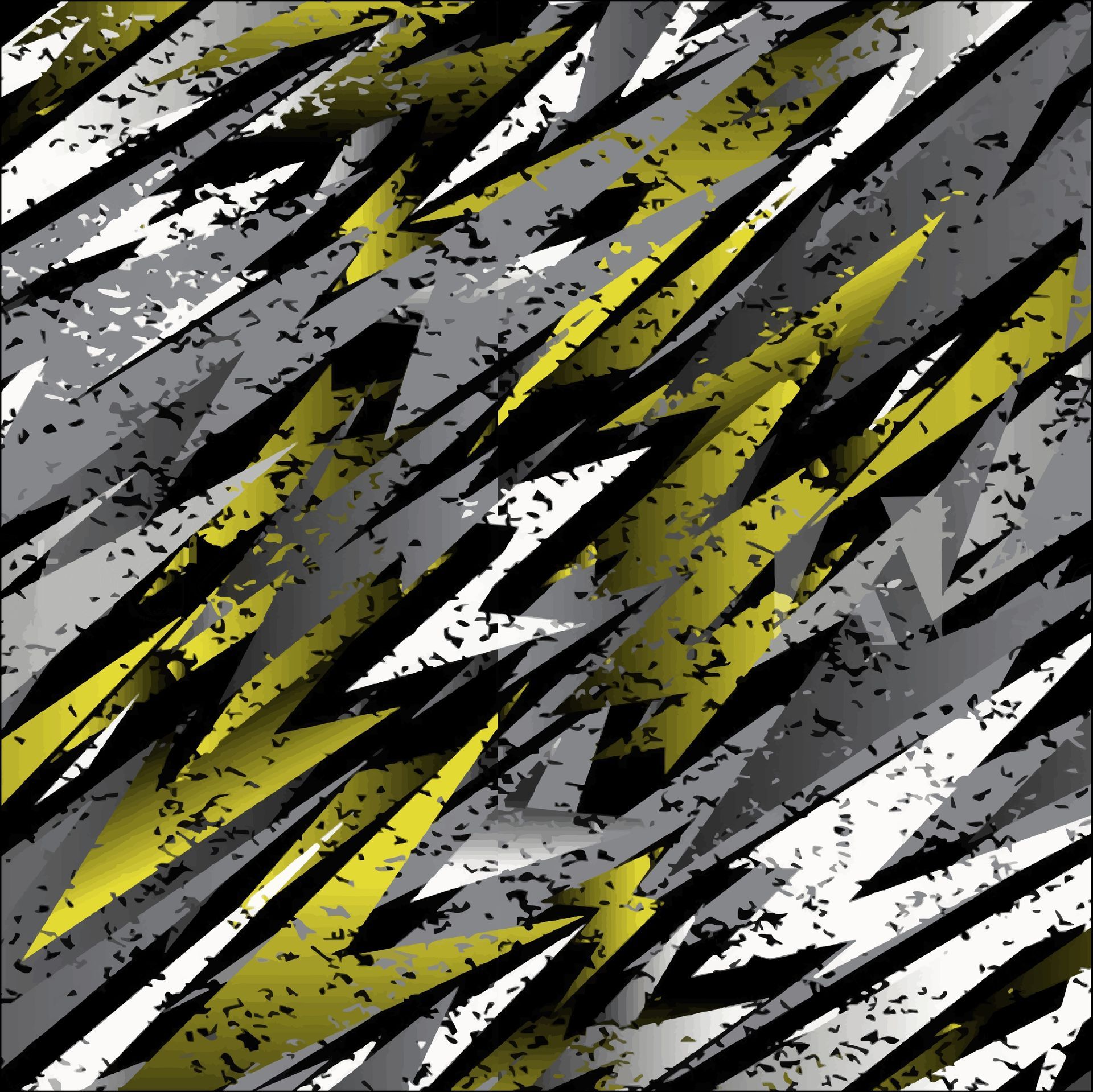 Patrón abstracto, diagonal de formas irregulares de color amarillo, gris, blanco y negro con textura grunge.