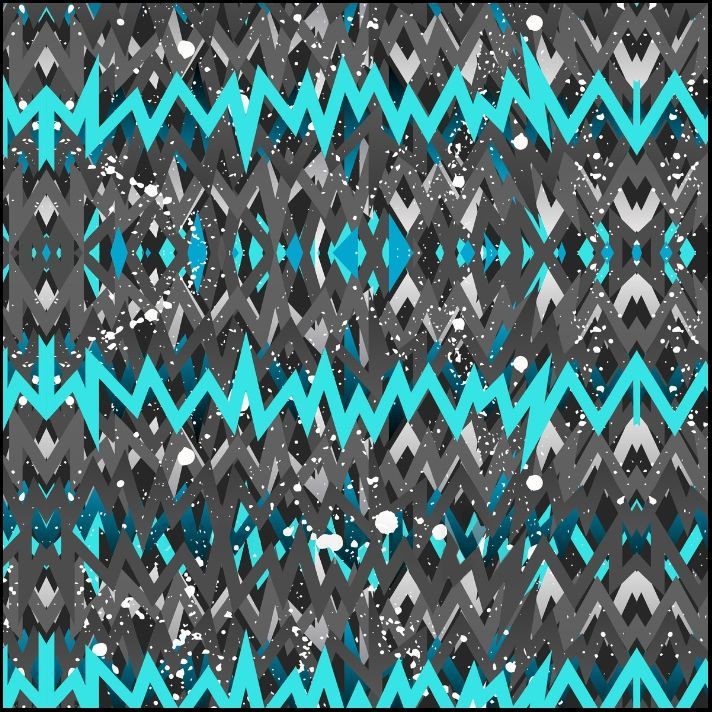 Patrón abstracto de zigzags grises, verde azulado y blancos con efecto de pintura salpicada.