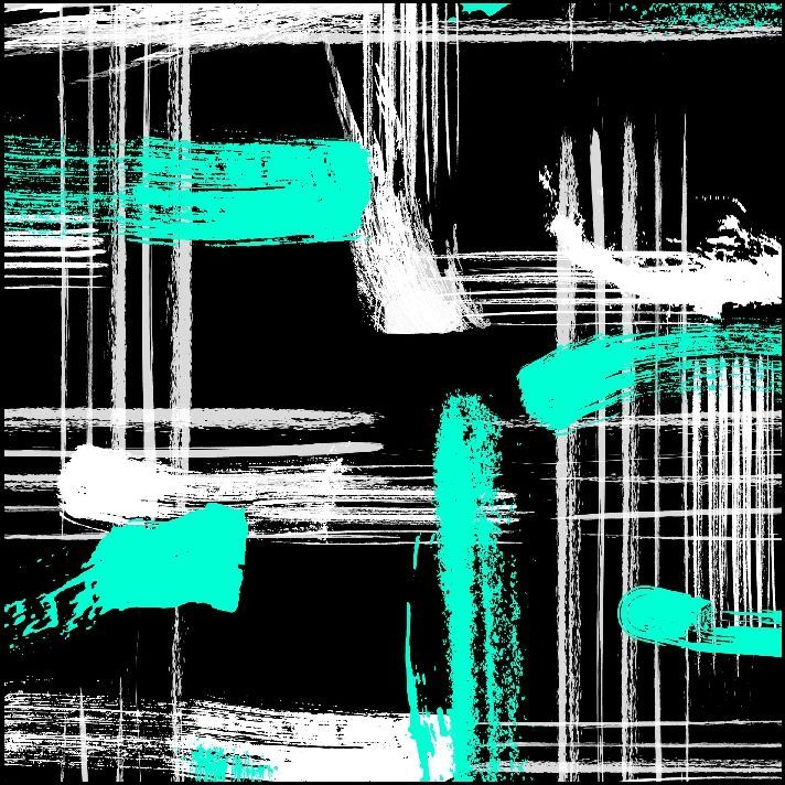 Fondo negro con pinceladas y cuadrícula en color verde azulado y blanco.