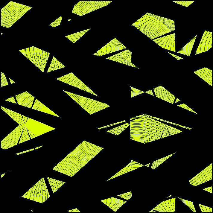 Formas geométricas amarillas sobre un fondo negro.