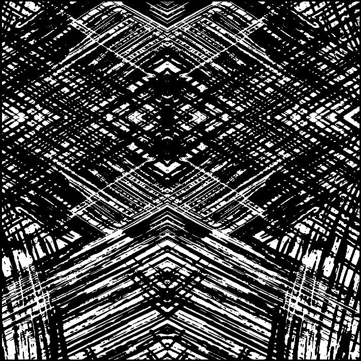 Patrón abstracto en blanco y negro con líneas diagonales que se cruzan, creando un diseño geométrico simétrico.