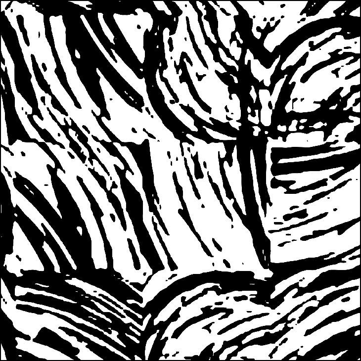 Patrón abstracto en blanco y negro con formas curvas y texturizadas.