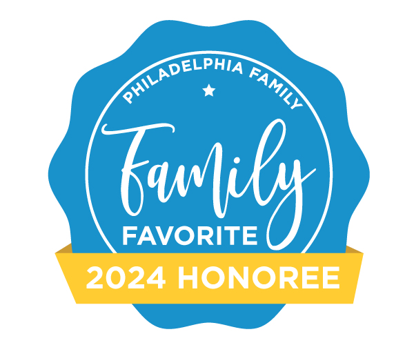 Blue and yellow badge: Philadelphia Family Favorite 2024 Honoree.