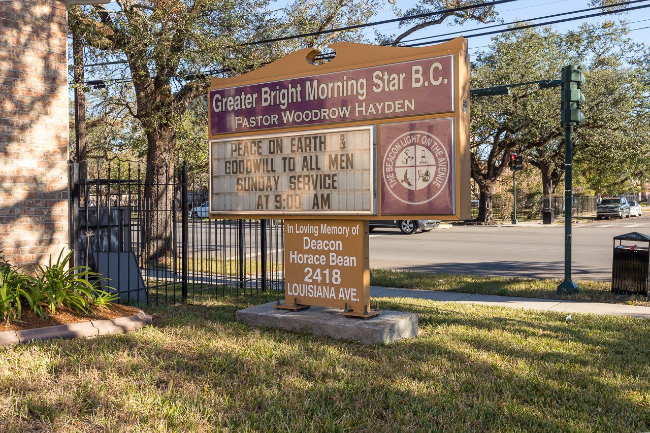 Sign for Greater Bright Morning Star B.C. with message: 