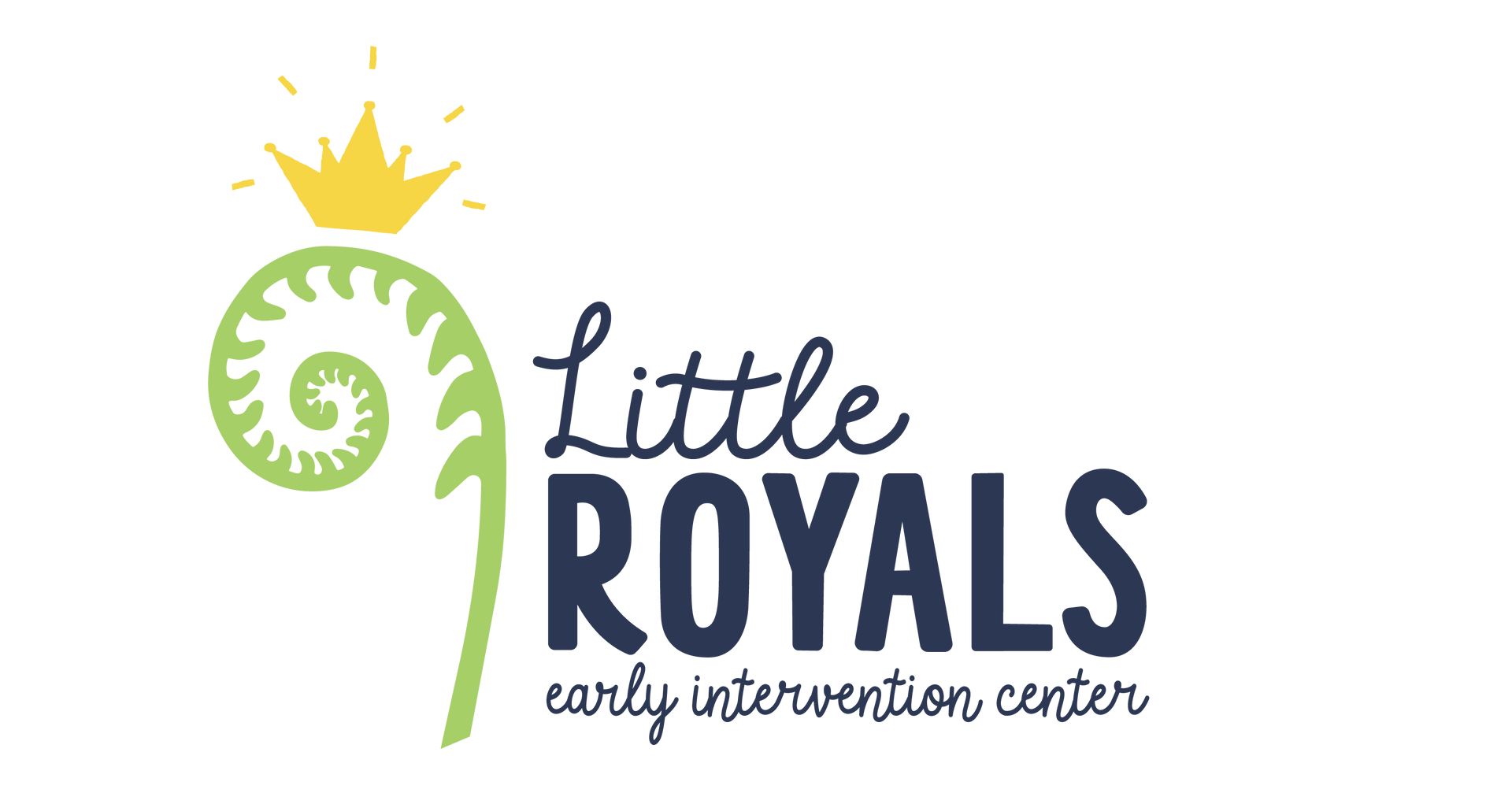 Little Royals early intervention center logo with green spiral figure and gold crown