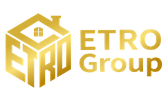 Gold ETRO Group logo with a stylized house icon and block letters on a white background