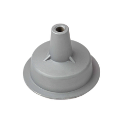 Um êmbolo de plástico cinza com um furo no meio