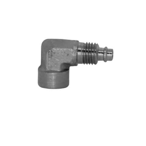 Um close de um cotovelo de metal em um fundo branco