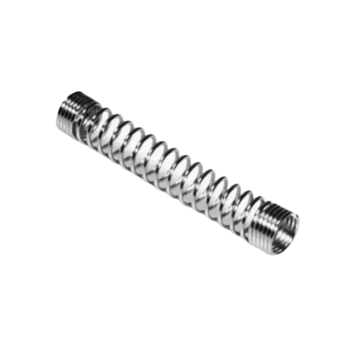 Um close de uma mola de metal em um fundo branco.