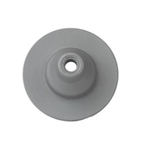 Um círculo cinza com um buraco no meio em um fundo branco.