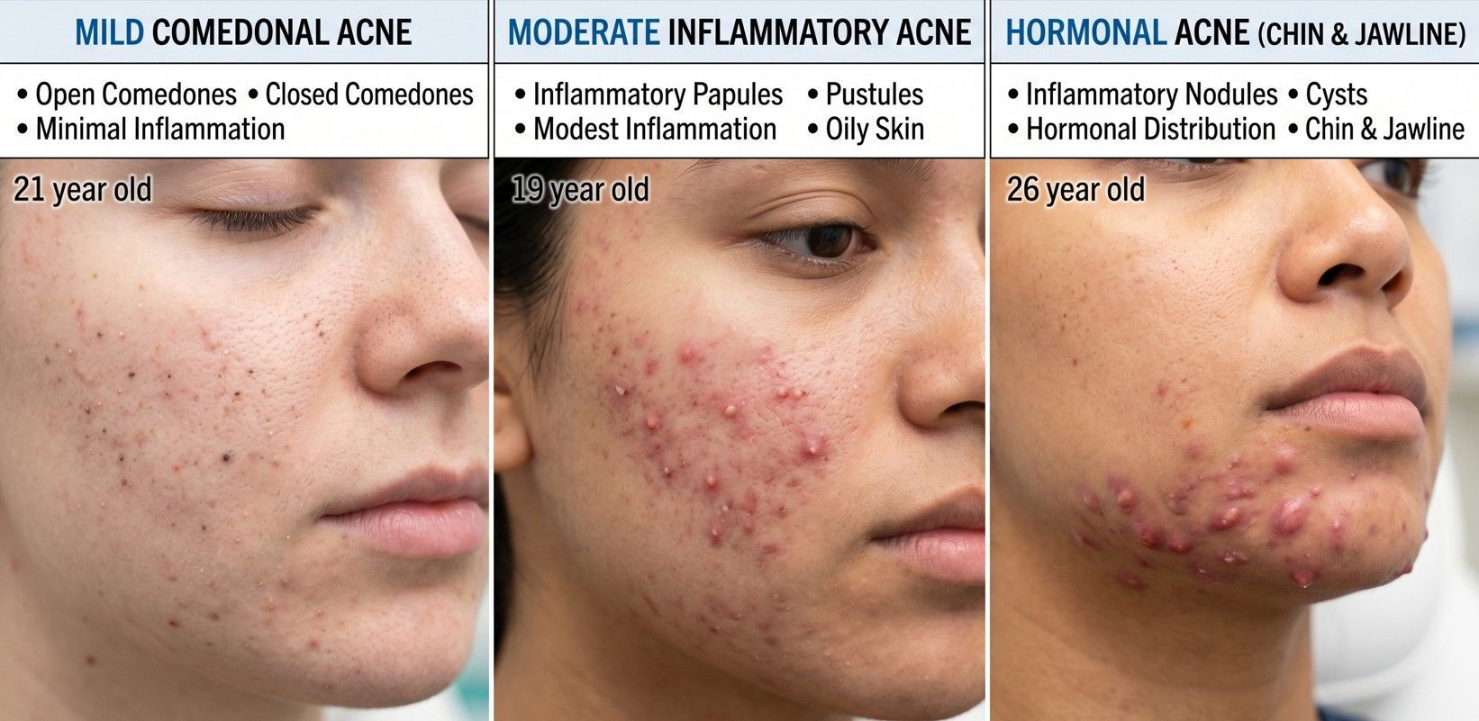 information and visuals on the different types of acne