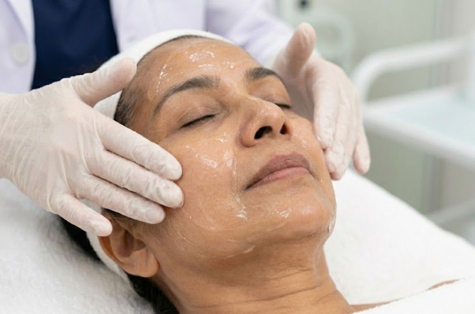 applying post enzyme peel serum to a client's face