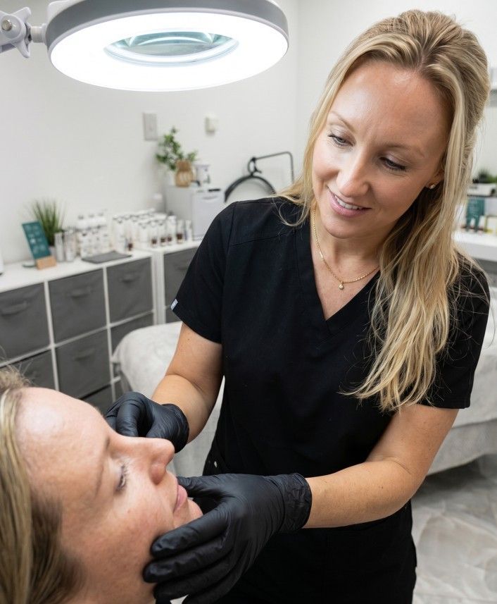 The Skinutrition Clinic examining a clients skin concerned about its condition