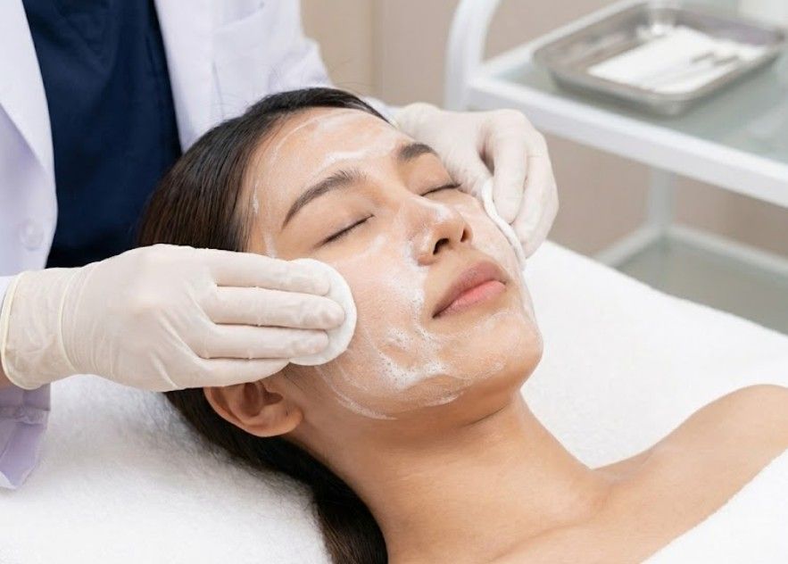 lactic acid peel solution being applied on a client's face in Coventry