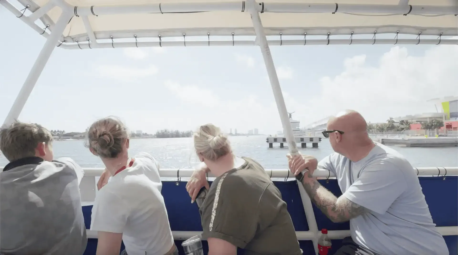 Family enjoying a sightseeing cruise on Biscayne Bay.