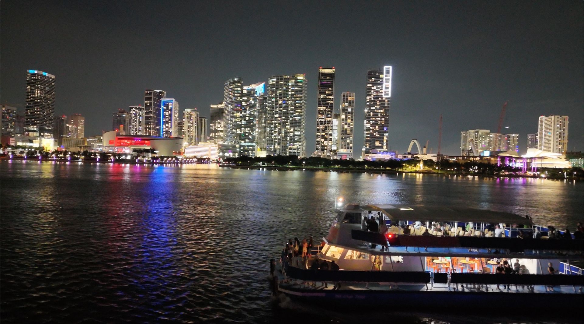 Miami Night Cruise with the Miami Skyline in the Background
