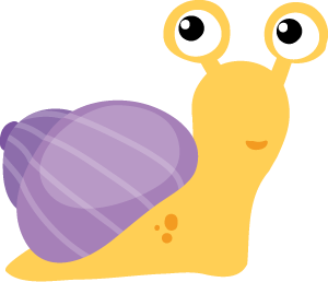 A yellow snail with a purple shell on its back