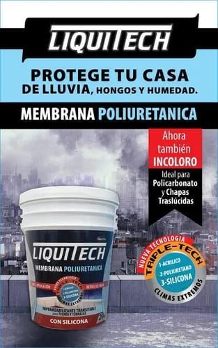 Un balde de membrana de poliuretano Liquitech, indicada para impermeabilizar techos y terrazas.