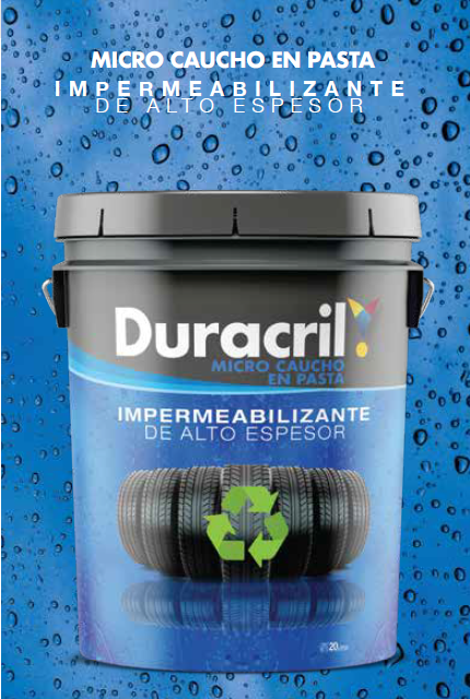 Duracril Membrana Micro Caucho en pasta – Impermeabilizante de alto espesor Lata 20kg.