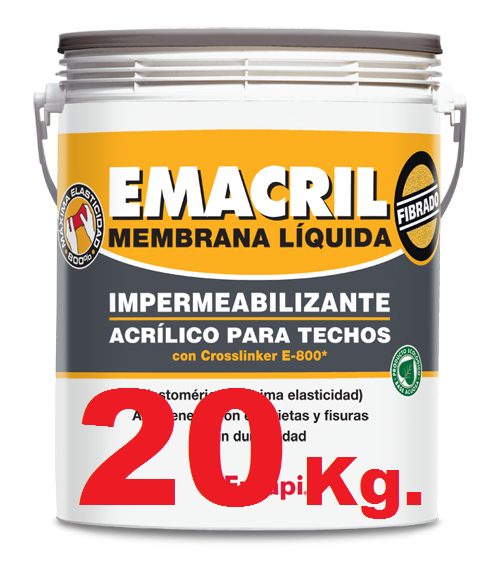 Cubo de membrana líquida Emacril para cubiertas, con texto en español.